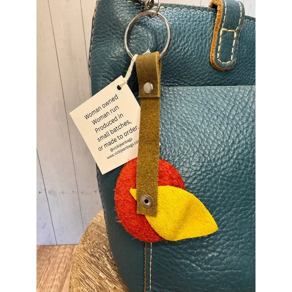 Genuine Leather Round Flower Purse Charm Red Maroon Blue Boho Bag Charm